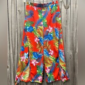 Tropical print pants open leg red Romeo & Juliet couture hawaiian style pants m